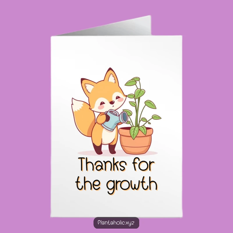 Free Printable Thank You Card: Happy Fox Watering Plant, Grateful DIY Downloadable Gift